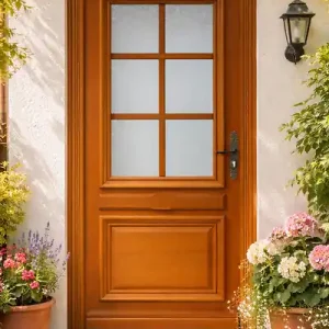 Nouvelle Collection Porte d‘entrée Bois vitrée, Cumin, H215 x L90 cm Côte Tableau p.Gauche, (Poignee, Barillet ref IN158RPL2 - IN303NEW) GD MENUISERIES
