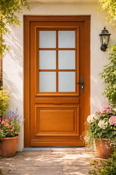 Nouvelle Collection Porte d‘entrée Bois vitrée, Cumin, H215 x L90 cm Côte Tableau p.Gauche, (Poignee, Barillet ref IN158RPL2 - IN303NEW) GD MENUISERIES
