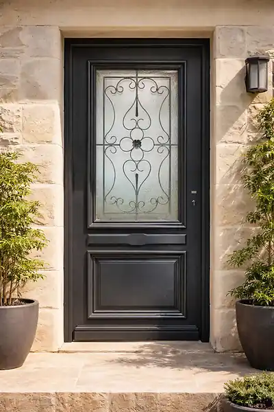 Bon Marché Porte d‘entrée Bois Vitrée Candice Gris Anthr, H215 x L90 cm Côte Tableau p. Gauche GD MENUISERIES