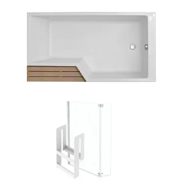 Promotion Baignoire bain douche Neo + étagère + pare bain 180 x 90, version droite JACOB DELAFON