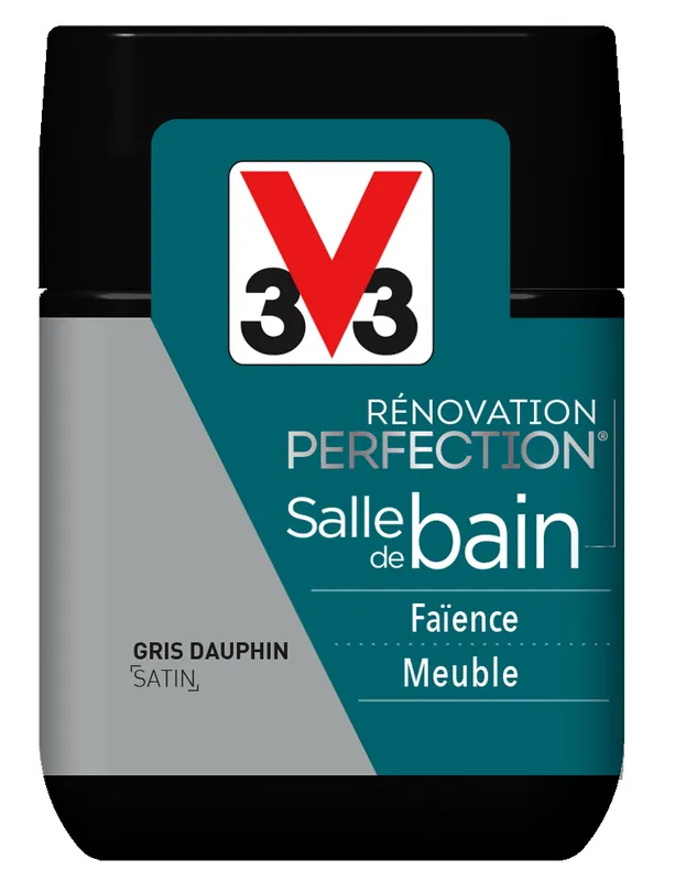 Peinture de rénovation pour salle de bains finition satinée gris dauphin 75 ml V33 Promotion
