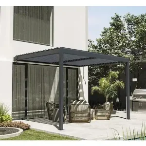 Pergola bioclimatique adossée avec led "Windsor" - 3 x 4 m - Anthracite HABITAT ET JARDIN Bon Plan