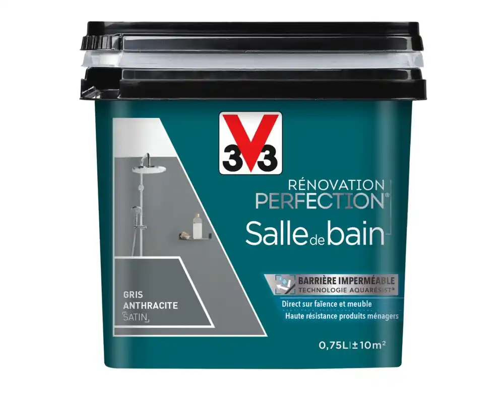 Meilleur Prix Peinture de rénovation pour salle de bain gris anthracite finition satinée 0,75L - V33