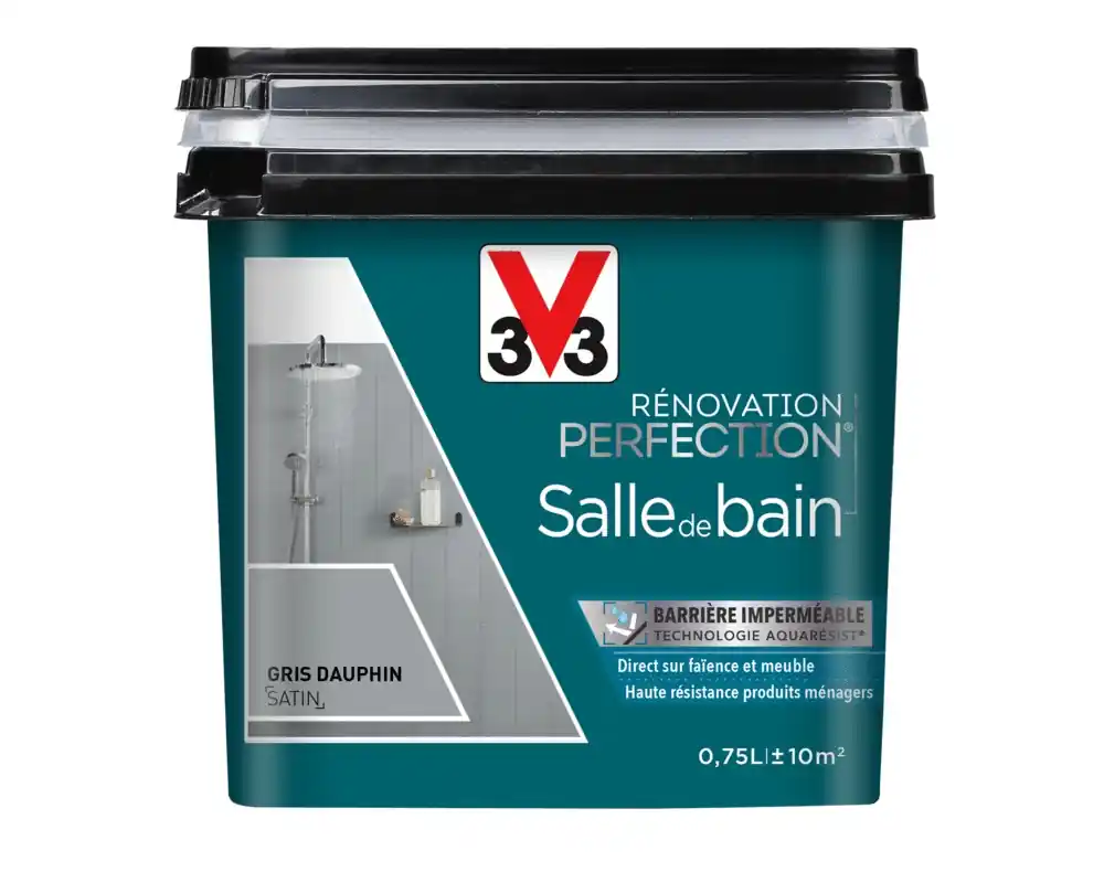 Peinture de rénovation pour salle de bain gris dauphin finition satinée 0,75L - V33 Quantité Limitée
