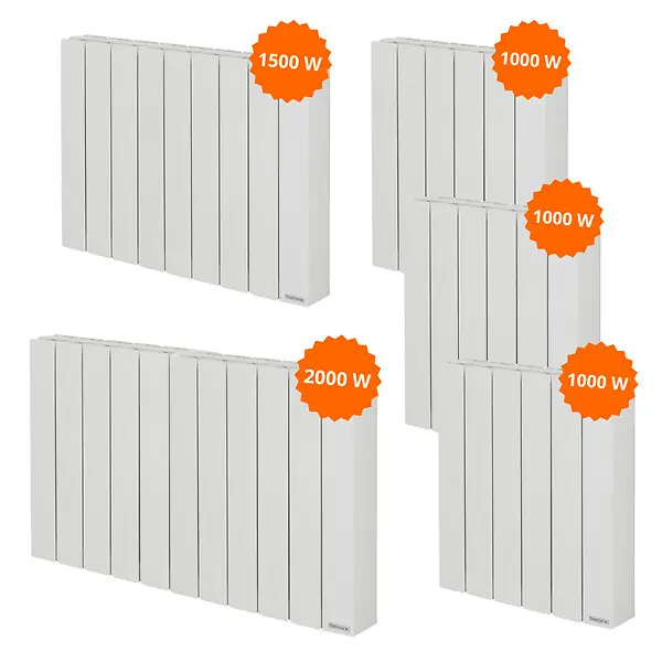Pack 5 radiateurs électriques Baléares 2 1000 W x3 + 1500 W x1 + 2000 W x1 - THERMOR Marque