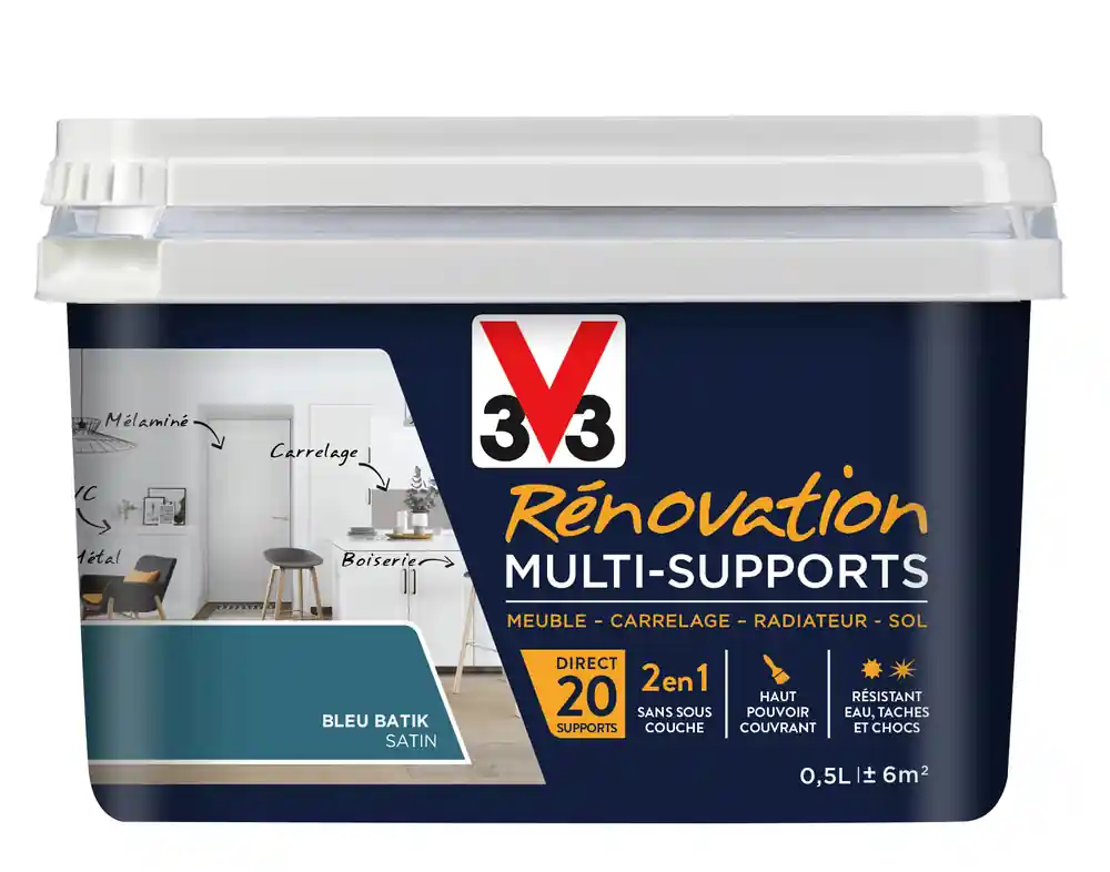 Prix Cassé Peinture de rénovation multisupports finition satinée bleu batik 500 ml V33