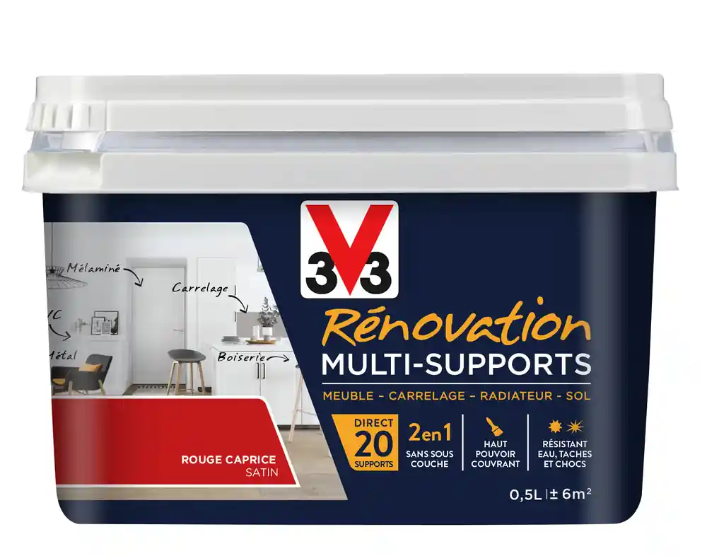 Offre Limitée Peinture de rénovation multisupports finition satinée rouge caprice 500 ml V33