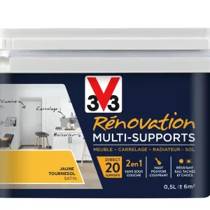 Peinture de rénovation multisupports finition satinée jaune tournesol 500 ml V33 Prix Choc