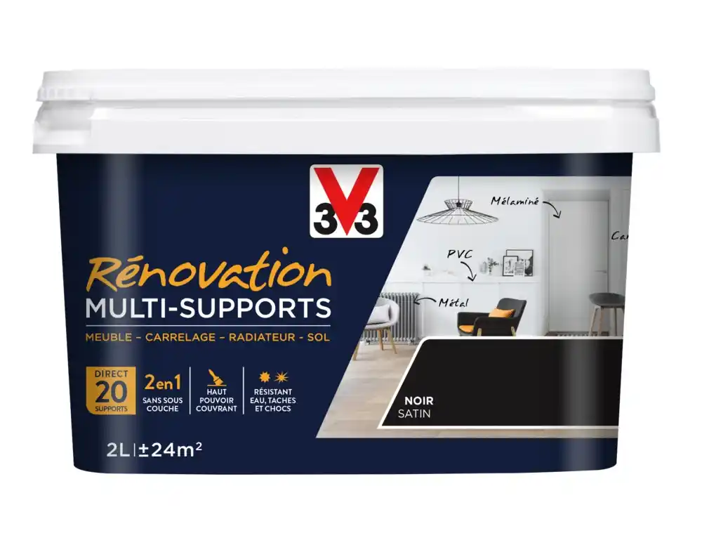Certifié Peinture de rénovation multisupports finition satinée noir 2 l V33
