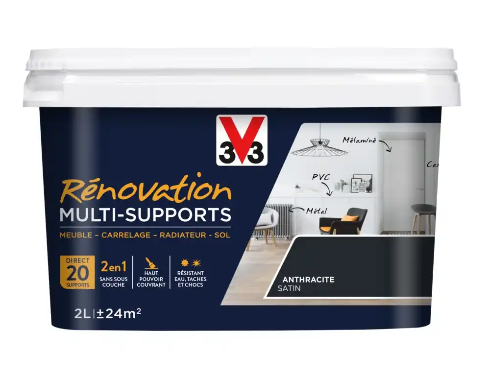 Nouvelle Collection Peinture de rénovation multisupports finition satinée anthracite 2 l V33