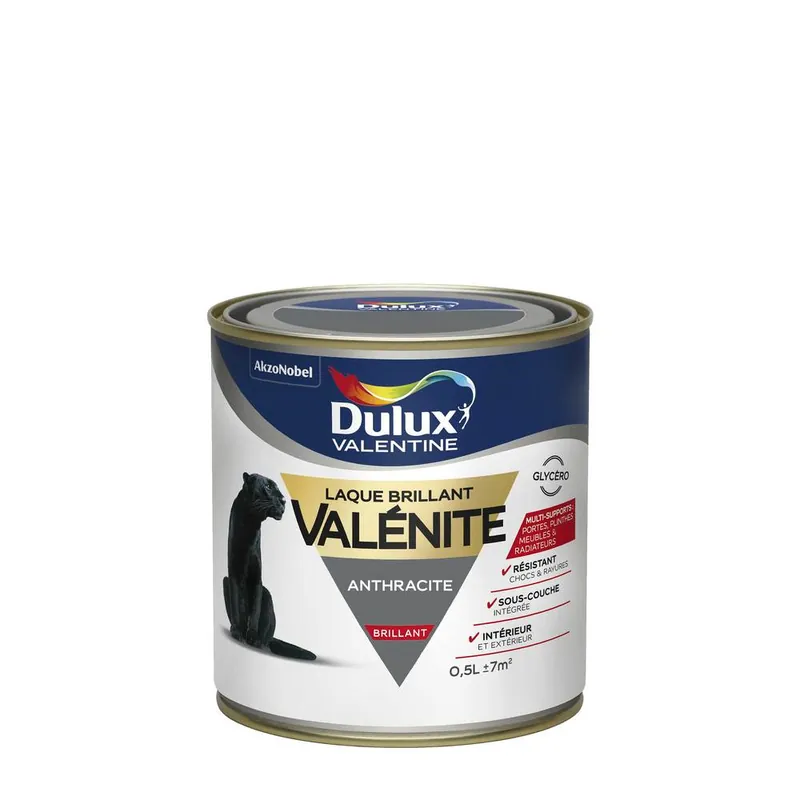 Peinture Laque Valénite anthracite brillant 500 ml - DULUX VALENTINE Solde