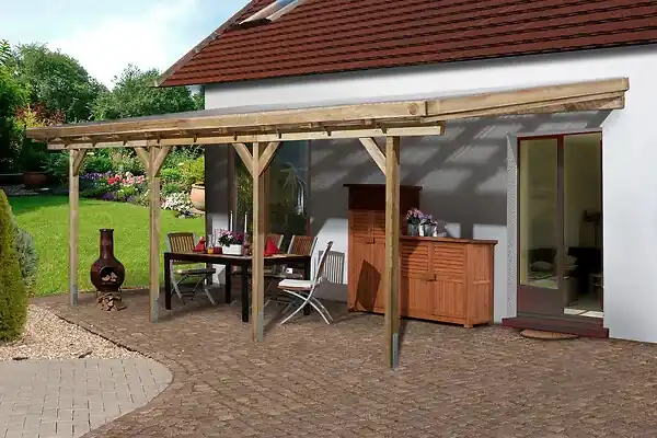 Pergola adossée en bois 671 T5 - Vert - L.704xP.306cm WEKA Prix Choc