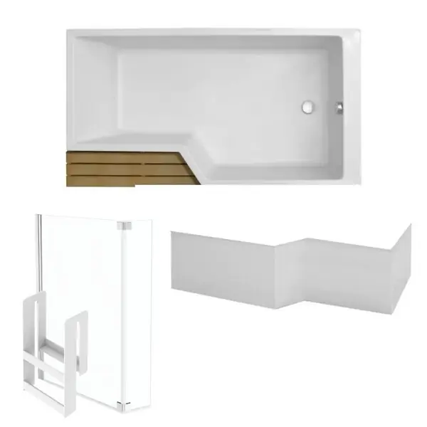 Pack baignoire bain douche antidérapante 150 x 80 Neo blanc mat - v.droite + pare bain chromé + tablier JACOB DELAFON Pas Cher