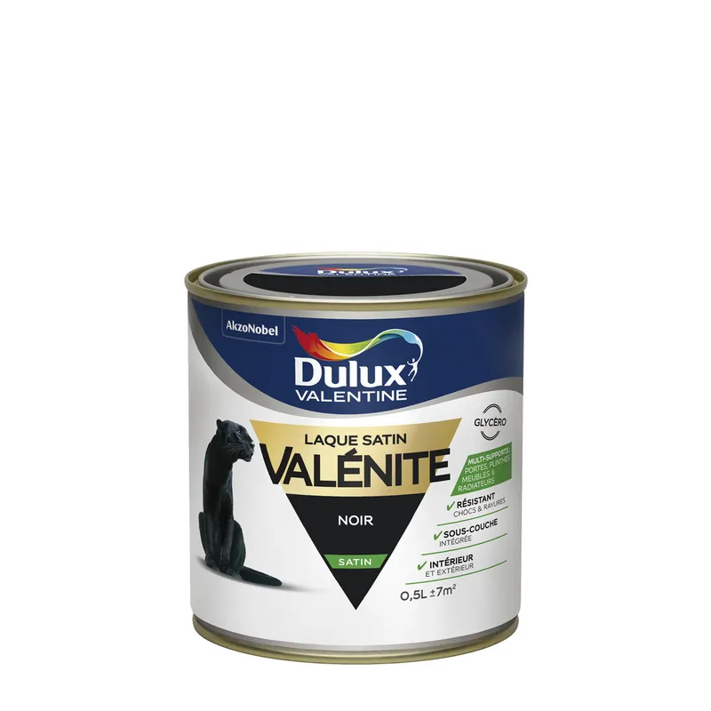 Peinture Laque Valénite Noir satin 500 ml - DULUX VALENTINE Achat Immédiat