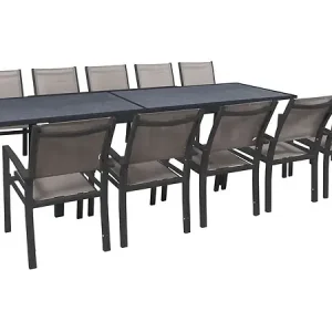 Salon de jardin repas extensible "Lagos" - 200/320 x 105 x 76 cm - 10 chaises - Taupe HABITAT ET JARDIN Must-Have