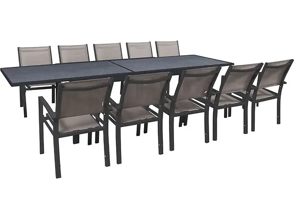 Salon de jardin repas extensible "Lagos" - 200/320 x 105 x 76 cm - 10 chaises - Taupe HABITAT ET JARDIN Must-Have