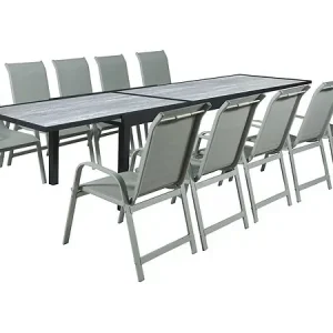 Table extensible et chaises de jardin en aluminium "Lagos" - 200/320 x 105 x 76 cm - Taupe - 10 places HABITAT ET JARDIN Meilleur Choix