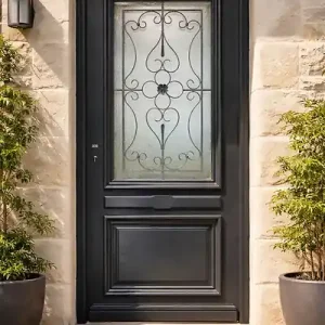 Quantité Limitée Porte d‘entrée Bois Vitrée Candice Gris Anthr, H215 x L90 cm Côte Tableau p,Droit, (Poignee, Barillet ref IN158RPL2 - IN303NEW) GD MENUISERIES