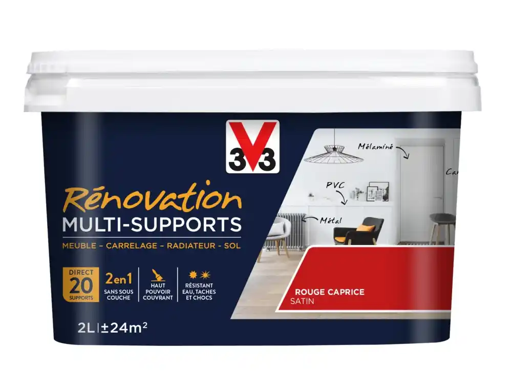 Peinture de rénovation multisupports finition satinée rouge caprice 2 l V33 Paiement Sécurisé