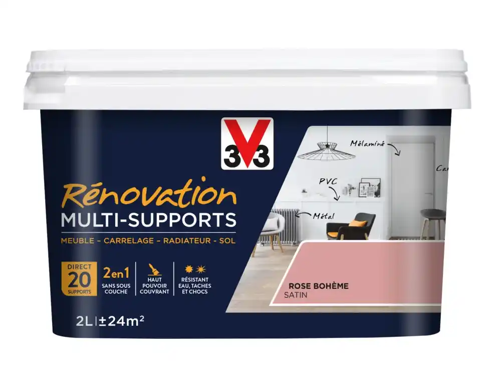 Peinture de rénovation multisupports finition satinée rose bohème 2 l V33 Produit De Marque