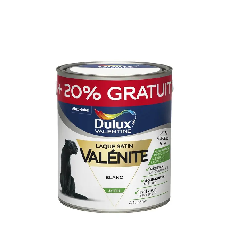 Marque Peinture Laque Valénite Blanc satin 2 l + 20 % - DULUX VALENTINE