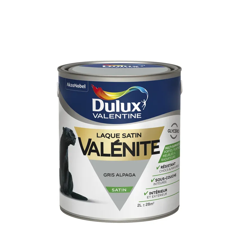Peinture Laque Valénite Gris Alpaga satin 2 l - DULUX VALENTINE Populaire