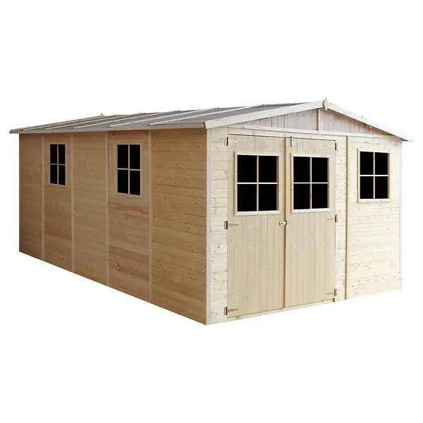 Réduction Abri de Jardin en Bois Naturel - H226xl324xL516 cm / 15 m² - M337 TIMBELA