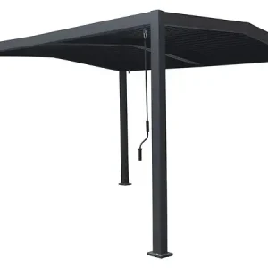 Offre Limitée Pergola bioclimatique toit 2 pans "Victoria" en aluminium et métal- 3,5 x 4 m - Gris HABITAT ET JARDIN