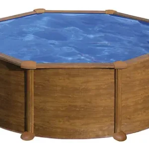 Piscine ronde acier imitation bois - Diam.3,70xH.1,32m GRE Authentique