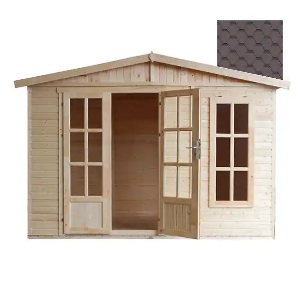 Abri de jardin en bois 6 m2 - avec des bardeaux bitumineux - M334FB+H334FBBROWN TIMBELA Offre Exclusive