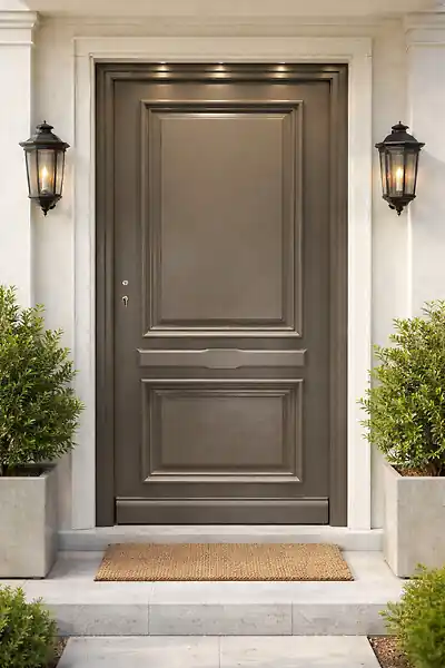 Offre Du Jour Porte d‘entrée Bois Pleine Cassy Gris Quartz, H215 x L90 cm Côte Tableau p.Droit (Poignée, Barillet ref N158RPL -IN158RCI) GD MENUISERIES