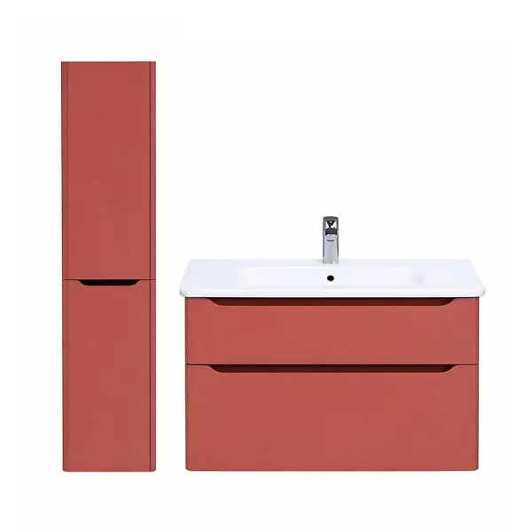 Prix Bas Meuble vasque suspendu VitrA Sento Round 120cm Terracotta mat + Colonne version gauche