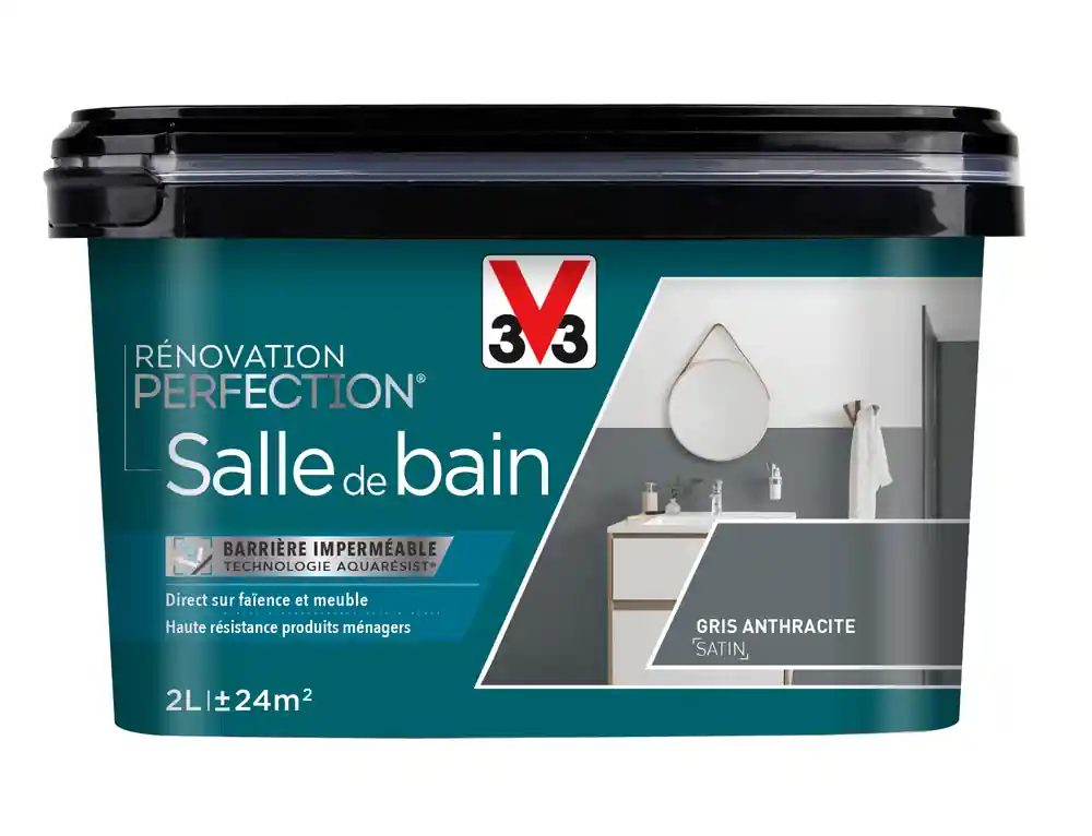 Meilleure Vente Peinture de rénovation pour salle de bain gris anthracite finition satinée 2L - V33