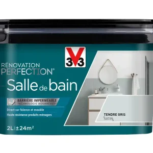 Certifié Peinture de rénovation pour salle de bain tendre gris finition satinée 2L - V33