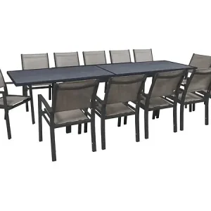 Salon de jardin repas extensible "Lagos" - 200/320 x 105 x 76 cm - 12 chaises - Taupe HABITAT ET JARDIN Soldes