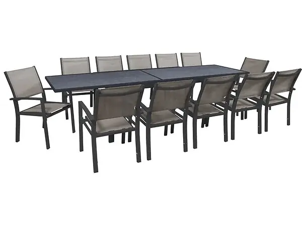 Salon de jardin repas extensible "Lagos" - 200/320 x 105 x 76 cm - 12 chaises - Taupe HABITAT ET JARDIN Soldes