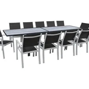 Table extensible et chaises de jardin en aluminium "Lagos" - 200/320 x 105 x 76 cm - 12 chaises - Noir HABITAT ET JARDIN Expédition Rapide