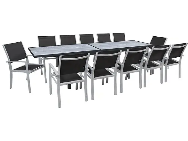 Table extensible et chaises de jardin en aluminium "Lagos" - 200/320 x 105 x 76 cm - 12 chaises - Noir HABITAT ET JARDIN Expédition Rapide