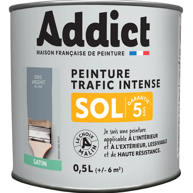 Paiement Sécurisé Peinture SOL Satin gris argent Ral 7001 0.5L ADDICT