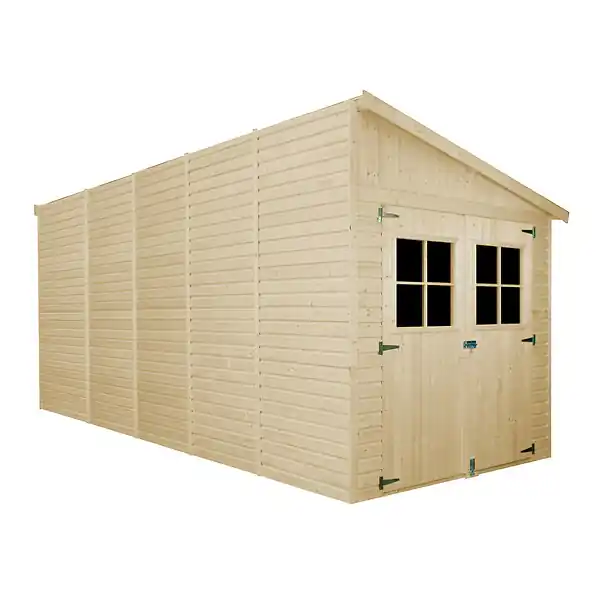Marque Abri de Jardin en Bois Naturel (avec paroi latérale) PLUS LES PLANCHERS IMPRÉGNÉ - H244xl218xL514 cm/10 m2 - M341A+M341G TIMBELA