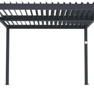 Nouvelle Collection Pergola bioclimatique motorisé avec led "Windsor" en aluminium 3 x 4 - Gris HABITAT ET JARDIN