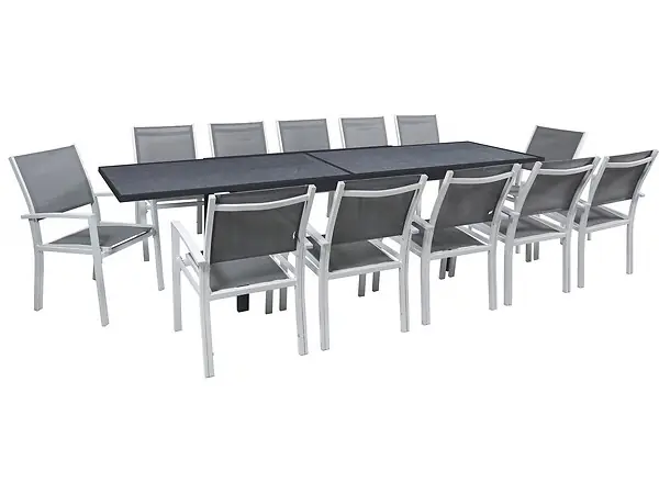 Expédié Aujourd'hui Table extensible et chaises de jardin en aluminium "Lagos" - 200/320 x 105 x 76 cm - 12 places - Gris foncé HABITAT ET JARDIN