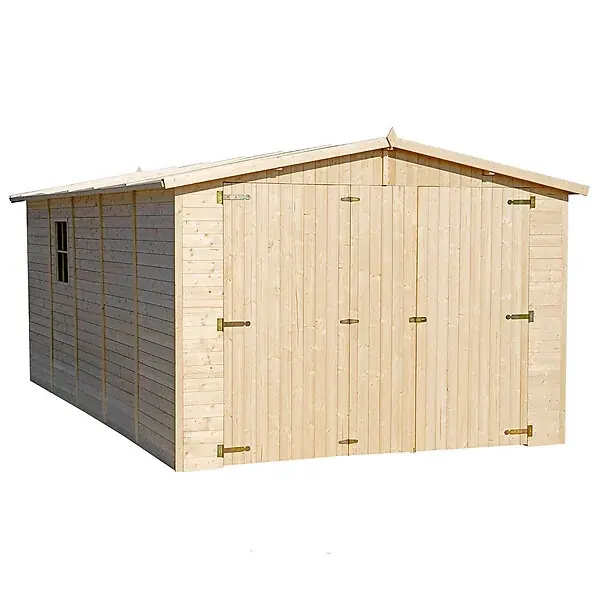 Marque TIMBELA M101 - GARAGE en Bois Naturel - H222xL516xl324 cm /15 m²