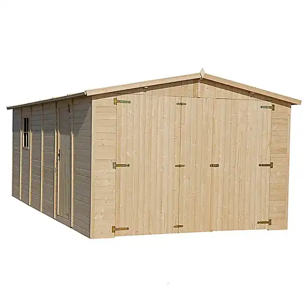 TIMBELA M102 - GARAGE en bois Naturel - H222xL616xl324 cm / 18 m² Offre Limitée
