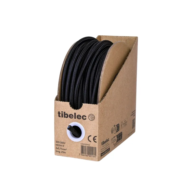 Câble électrique déco noir 2X0,75 mm² 25 mètres TIBELEC Offre Exclusive