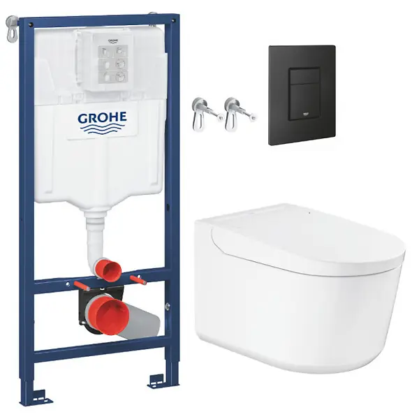 Affaire À Saisir Pack WC Bâti-support RAPID SL + WC lavant suspendu Sensia Alpine + Plaque noire mate (RSLSENSIAKF0) GROHE