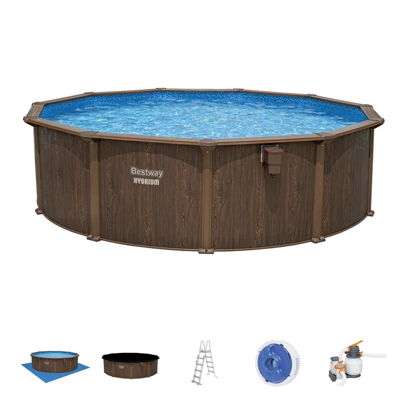 Quantité Limitée Piscine hors sol ronde tubulaire imitation bois Ø 490 cm hauteur 130 cm - BESTWAY