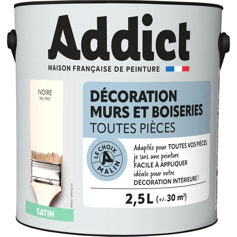 Peinture décoration Murs et Boiseries SATIN 2.5 L ivoire - ADDICT Achetez Aujourd'hui
