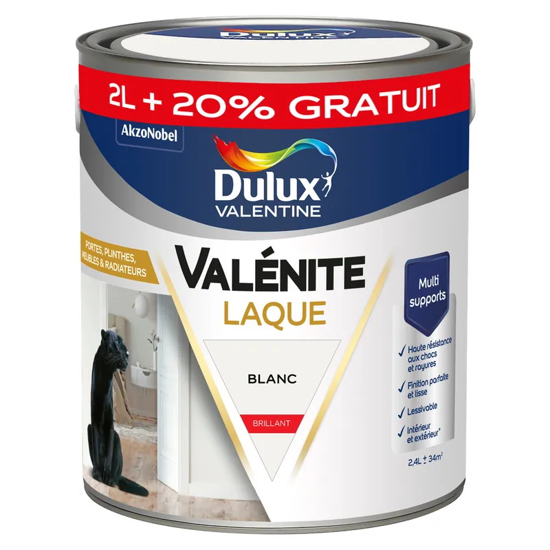 Acheter Direct Peinture Boiseries Laque Acrylique Valénite Blanc Brill 2 L+20% - DULUX VALENTINE