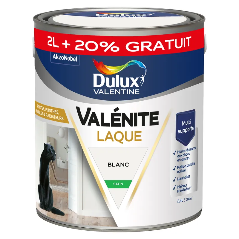 Peinture Boiseries Laque Acrylique Valénite Blanc Satin 2 L+20% - DULUX VALENTINE Pas Cher